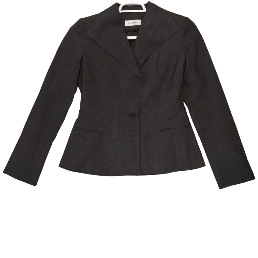 Calvinβ Klein Large Collar Stitching Details One Button Blazer
